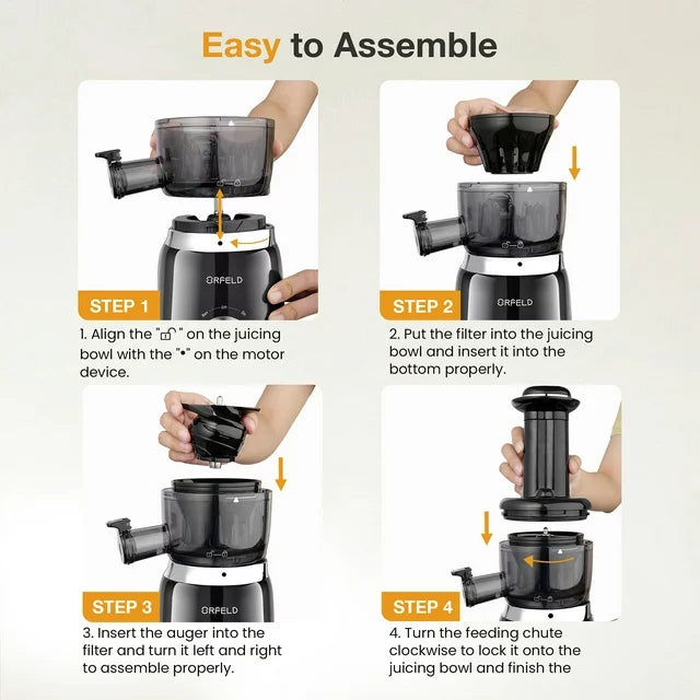 ORFELD Juicer Machine, Slow Masticating Cold Press Juicer for Fruits and Vegetables, BPA-Free, Black