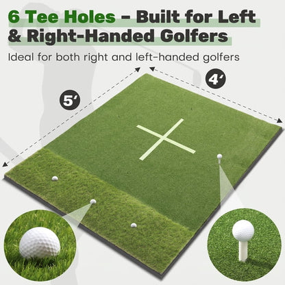 ORFELD Golf Hitting Mat, 6 x 4 ft Dual-Turf Golf Practice Mat with Thick EVA Foam Base, Indoor & Outdoor