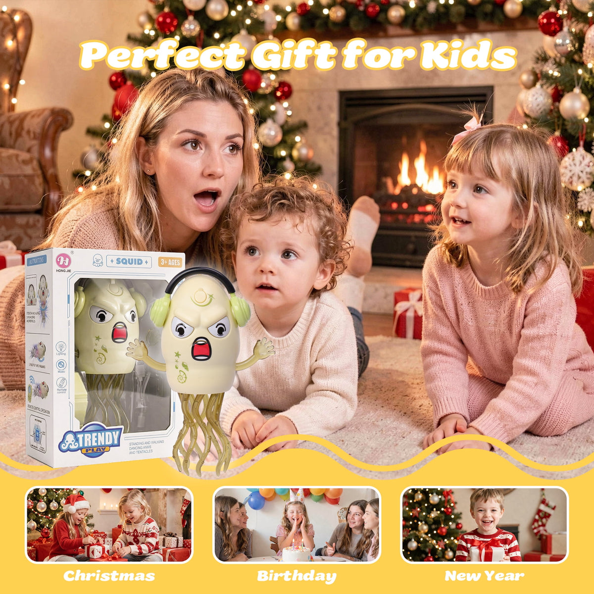 SaveJoy Baby Interactive Toy, Crawling Squid Toy with Mist Spray, Remote Control Dancing Toy with Lights & Music, Sensory Toy for Toddlers 3+