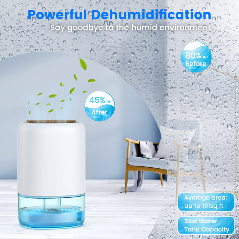 Dehumidifier, 38oz 1100ml Dehumidifiers, 2200 Cubic feet 240sq ft Dehumidifier with 7 Colors LED Light and Auto Shut-off for Basements, Bathroom, Bedroom