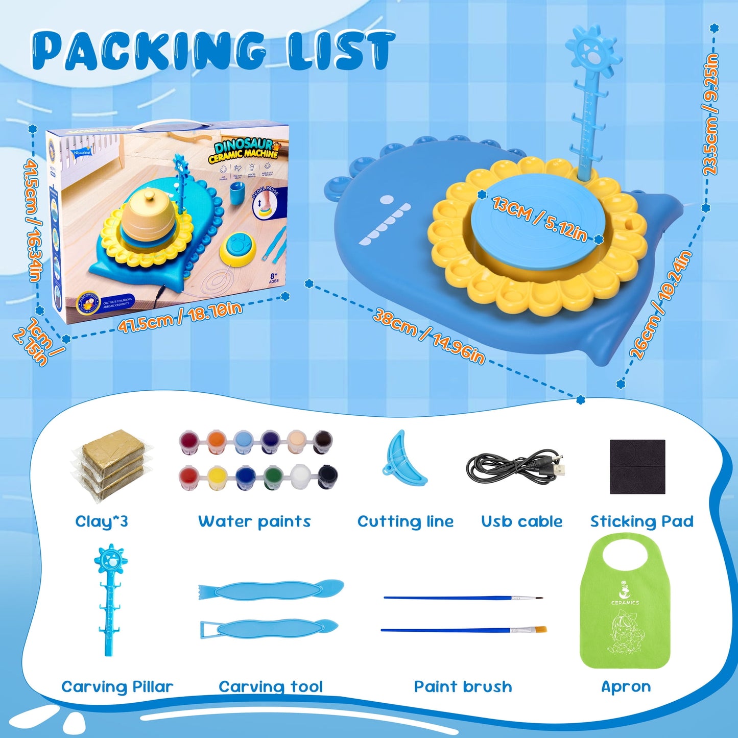 SaveJoy Pottery Wheel for Kids,Complete Pottery Painting Craft Kit,Arts and Crafts for Kids with Foot Pedal & Sculpting Tools Ages 8-12