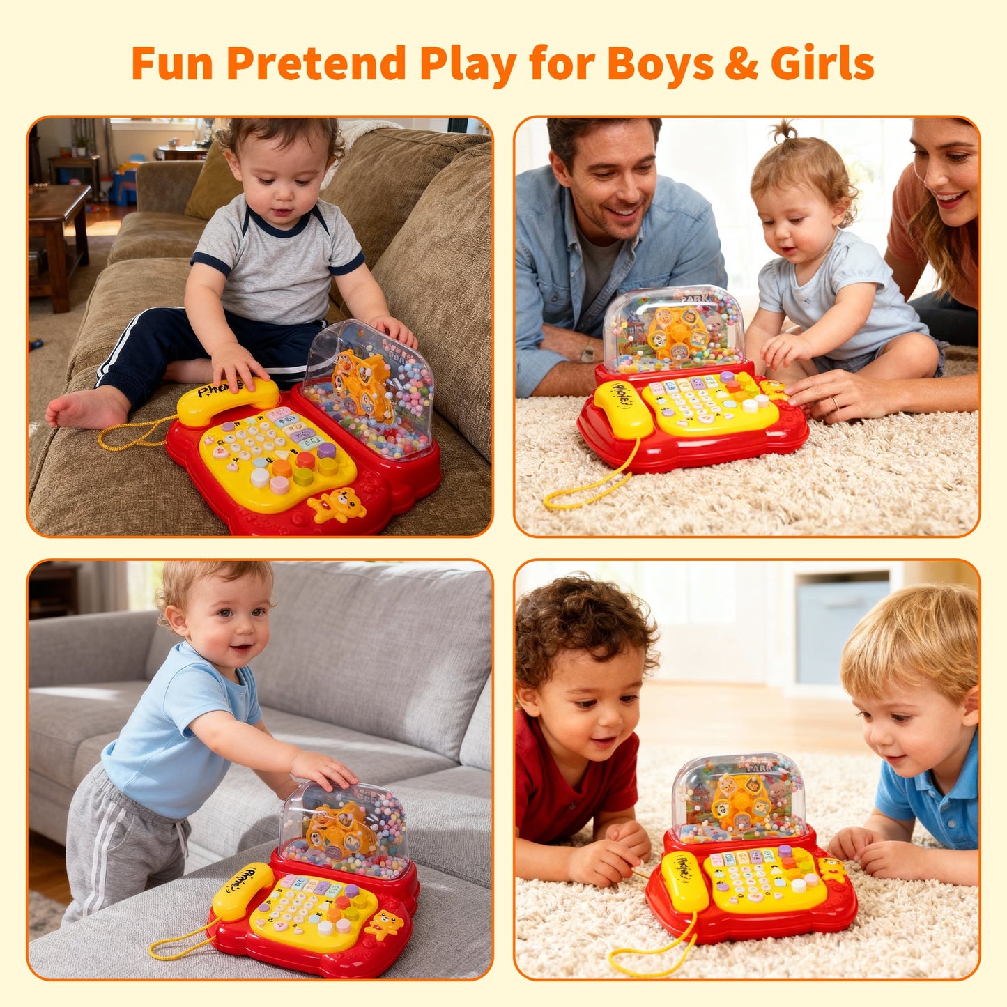 SaveJoy Baby Telephone Toy,All in One Educational Learning Toys,Toddler Phone with Music and light Gifts for Kids 3＋,Red