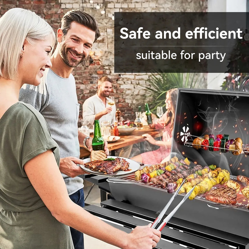 ORFELD Barbecue Grill Portable Charcoal Grill with 2 Foldable Side Tables, Outdoor BBQ with Bottom Storage Shelf