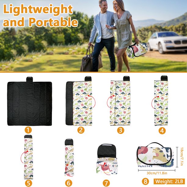 Large 79"x79" Waterproof Picnic Blanket,CAUTUM 3 Layered Foldable Outdoor Picnic Mat