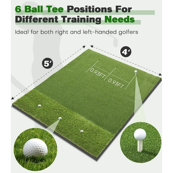 ORFELD Golf Hitting Mat, 5 x 4 ft Dual-Turf Golf Practice Mat with Thick EVA Foam Base, Indoor & Outdoor