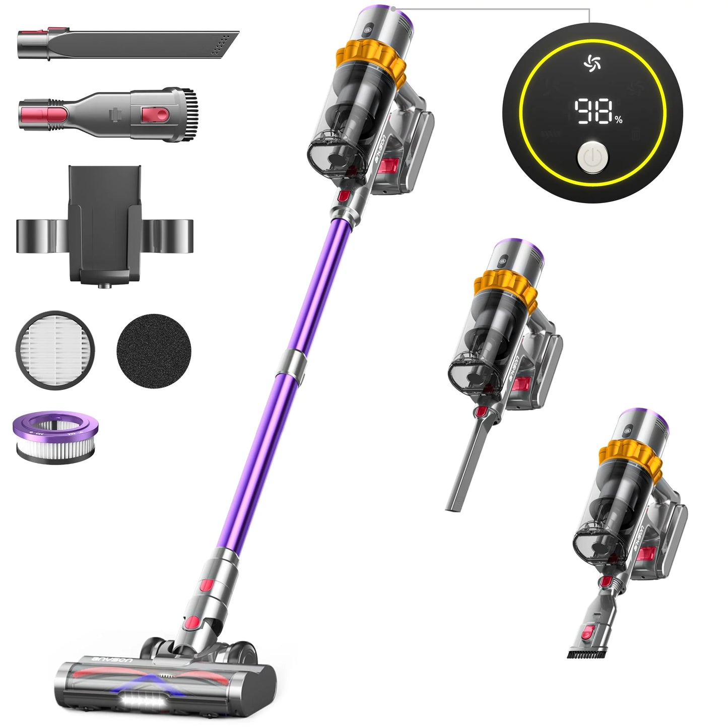 ANYSON Cordless Vacuum Cleaner, 50Kpa Stick Vacuum, 70min Runtime Floor Pet Carpet Vacuum, Purple