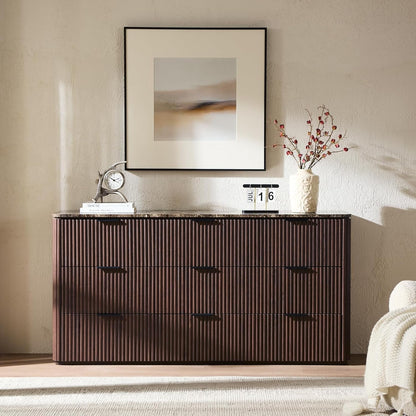 9-Drawer Modern Wood Dressers for Bedroomand Living Room, Dark Oak