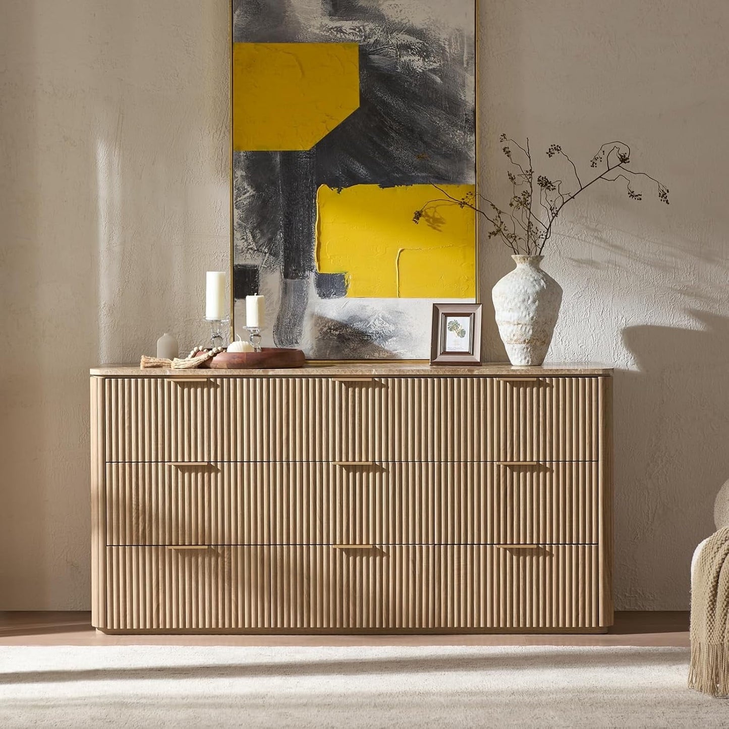9-Drawer Modern Wood Dressers for Bedroomand Living Room, Natural Oak