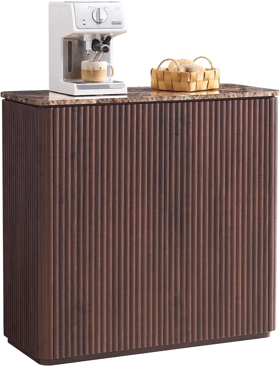Walnut Sideboard Buffet Cabinet with Storage, 2 Doors 34'' Fluted Credenza Kitchen Cabinet Storage with Adjustable Shelves for Living Room, Entryway, Kitchen