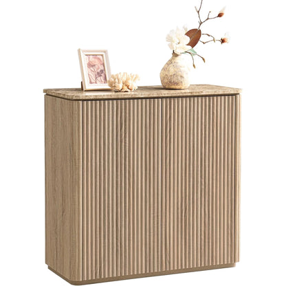 Sideboard Buffet Cabinet with Storage, 2 Doors 35'' Fluted Credenza Kitchen Cabinet Storage with Adjustable Shelves for Living Room, Entryway, Kitchen, Natural Oak