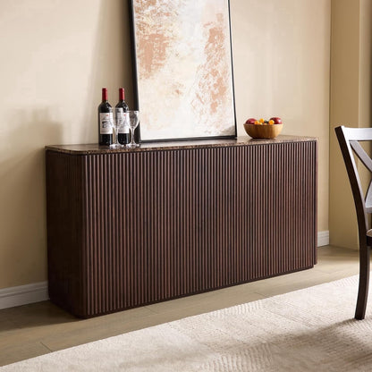 4 Doors 65'' Sideboard Buffet Cabinet with Storage, Walnut Fluted Credenza Kitchen Cabinet Storage with Adjustable Shelves for Living Room, Entryway, Kitchen