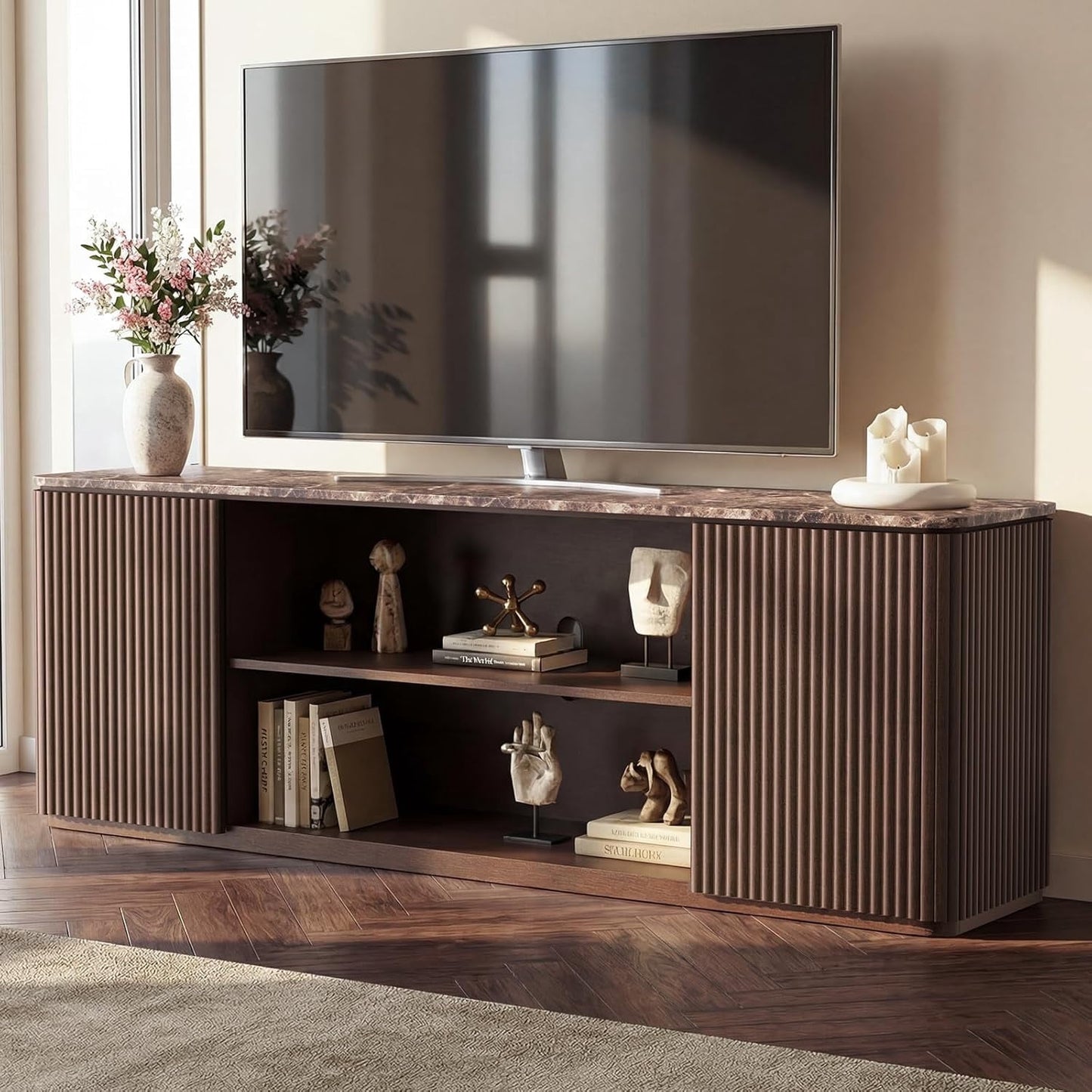 TV Stand for 70 inch TV, Entertainment Center with Storage, tv consoles for living room, Dark Oak