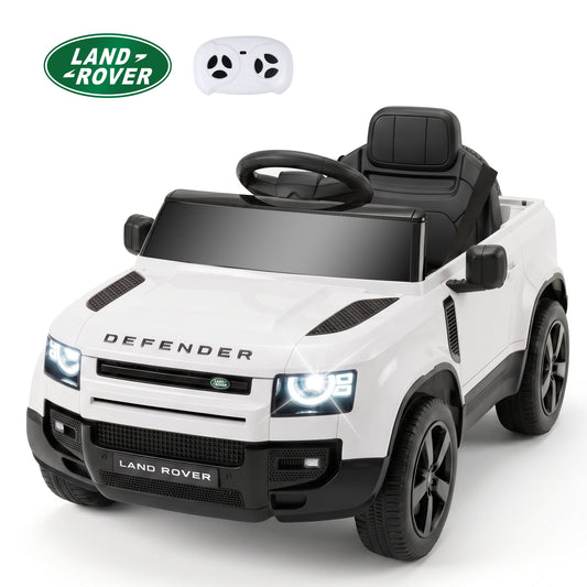 SaveJoy 12V Licensed Land Rover Defender Ride on Car, Electric Truck for Kids with 2.4G Remote Control, 3-Point Belt, Spring Suspension, Bluetooth, White