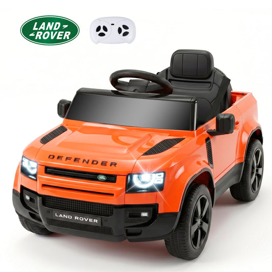 SaveJoy 12V Licensed Land Rover Defender Ride on Car, Electric Truck for Kids with 2.4G Remote Control, 3-Point Belt, Spring Suspension, Bluetooth, Orange