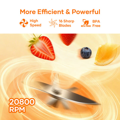 ORFELD Portable Blender with 16 Durable Stainless Steel Blades,17 Oz(500ml) Cordless Small Smoothie & Shake Maker,Juicer for Outdoors,Camping,White