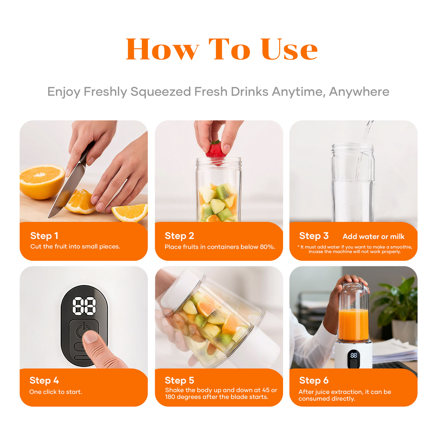 ORFELD Portable Blender with 16 Durable Stainless Steel Blades,17 Oz(500ml) Cordless Small Smoothie & Shake Maker,Juicer for Outdoors,Camping,White