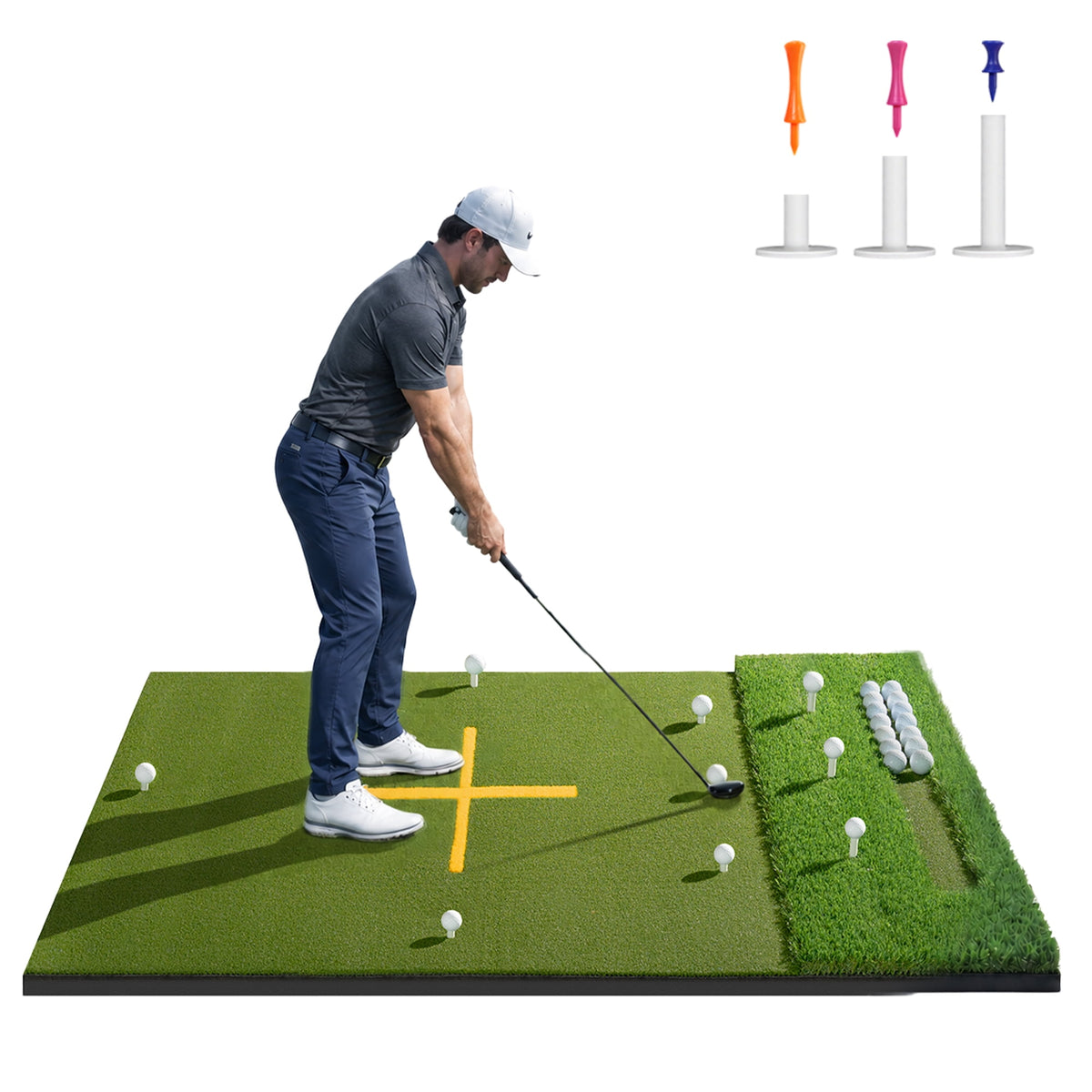 ORFELD 6 x 4 ft Golf Hitting Mat, 9-Hole Dual Turf Practice Mat with 18mm EVA Foam Base, Ball Tray, Alignment Guide, Indoor Outdoor