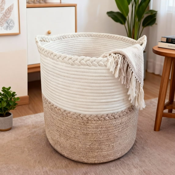 ORFELD 75L Large Cotton Rope Baskets for Storage,Woven Basket for Organizing, Blanket Basket Clothes Basket Laundry Hamper with Handles (16" x 24")