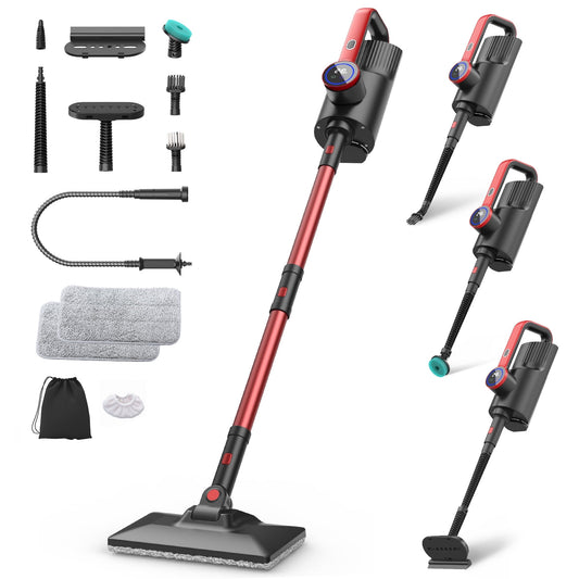 ORFELD Digital Steam Mop & Detachable Handheld Steam Cleaner for Home and Floor Cleaning,15s Heat-Up, 248°F Floor Steamer for Deep Cleaning with Multi-purpose Attachments,Red