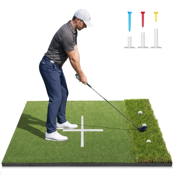 ORFELD Golf Hitting Mat, 6 x 4 ft Dual-Turf Golf Practice Mat with Thick EVA Foam Base, Indoor & Outdoor