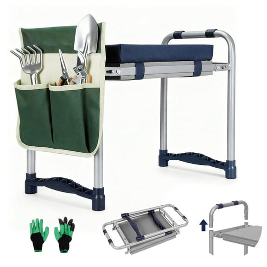 ORFELD 2-in-1 Garden Kneeler and Seat, Equipped with a Large Garden Tool Bag and a Pair of Claw Gloves,Portable Lightweight Bench Thicken EVA Foam Pad Sturdy Steel Pipe Practical Garden Tools(Green)