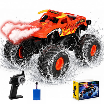 SaveJoy Remote Control Car, 1:20 4WD Amphibious RC Monster Truck with Dual Spray, Waterproof Stunt Vehicle Gift for Boys 6-12
