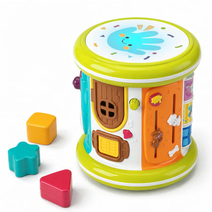 SaveJoy 6-in-1 Musical Activity Drum, Rolling Sensory Toy with Light-Up Hand Drum & Shape Sorter, Montessori Early Learning Gift for Toddlers 1-3