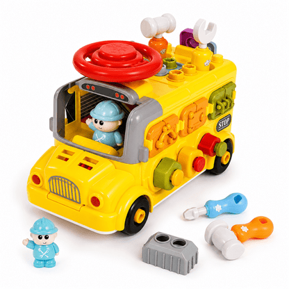 SaveJoy 6-in-1 Montessori Busy Bus Toy, Educational Learning Toddler Tool Car for Age 3+