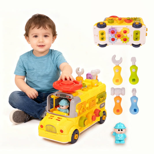 SaveJoy Baby Learning Toy Bus,Assemble Busy Toys Construction Building Vehicle,Engineering Truck Educational Gift for Kids Age 3＋