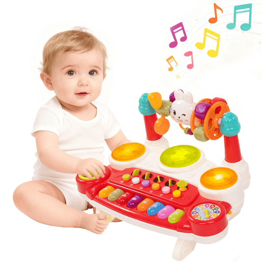 SaveJoy Baby Musical Toys 10 in 1 Piano Keyboard Drum Set for Toddler 12-24 Months,Early Educational Kids Gift,Electronic Learning Toy,Red