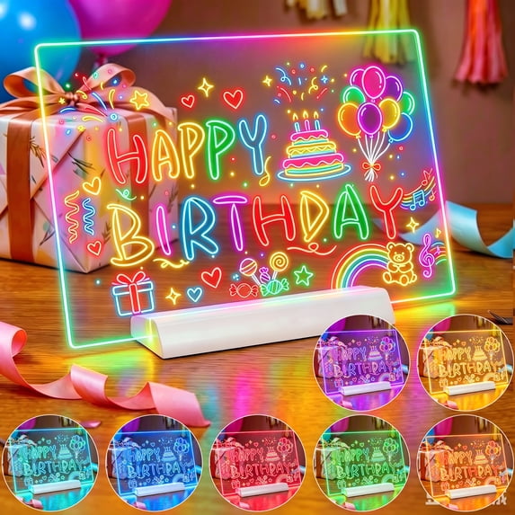 SaveJoy Led Drawing Board with 7 Light Effects, 12'' Rechargeable Glow Doodle LED Note Board, Neon Light Up Drawing Tablet Gifts for Kids Toddlers