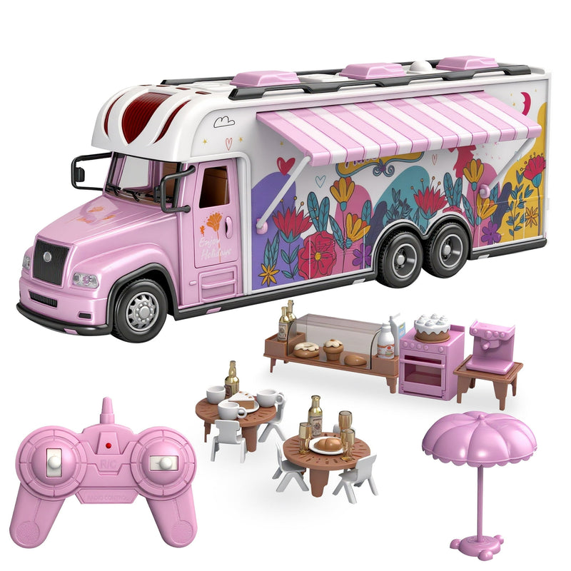 aveJoy Remote Control Cars, RC Car Recreational Vehicle, Toys Campervan RC Motorhome for Kids Boys Girls, with Playset, Pink