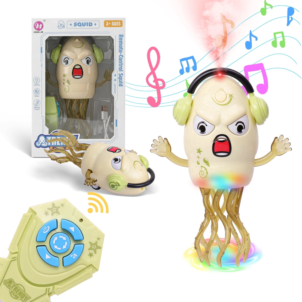 SaveJoy Baby Interactive Toy, Crawling Squid Toy with Mist Spray, Remote Control Dancing Toy with Lights & Music, Sensory Toy for Toddlers 3+