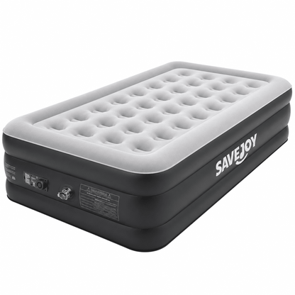 SaveJoy 18" Twin Air Mattress with Built-in Pump, Premium Blow Up Bed for Home, Overnight Guests & Indoor Camping, Soft Flocked Top Inflatable Mattress