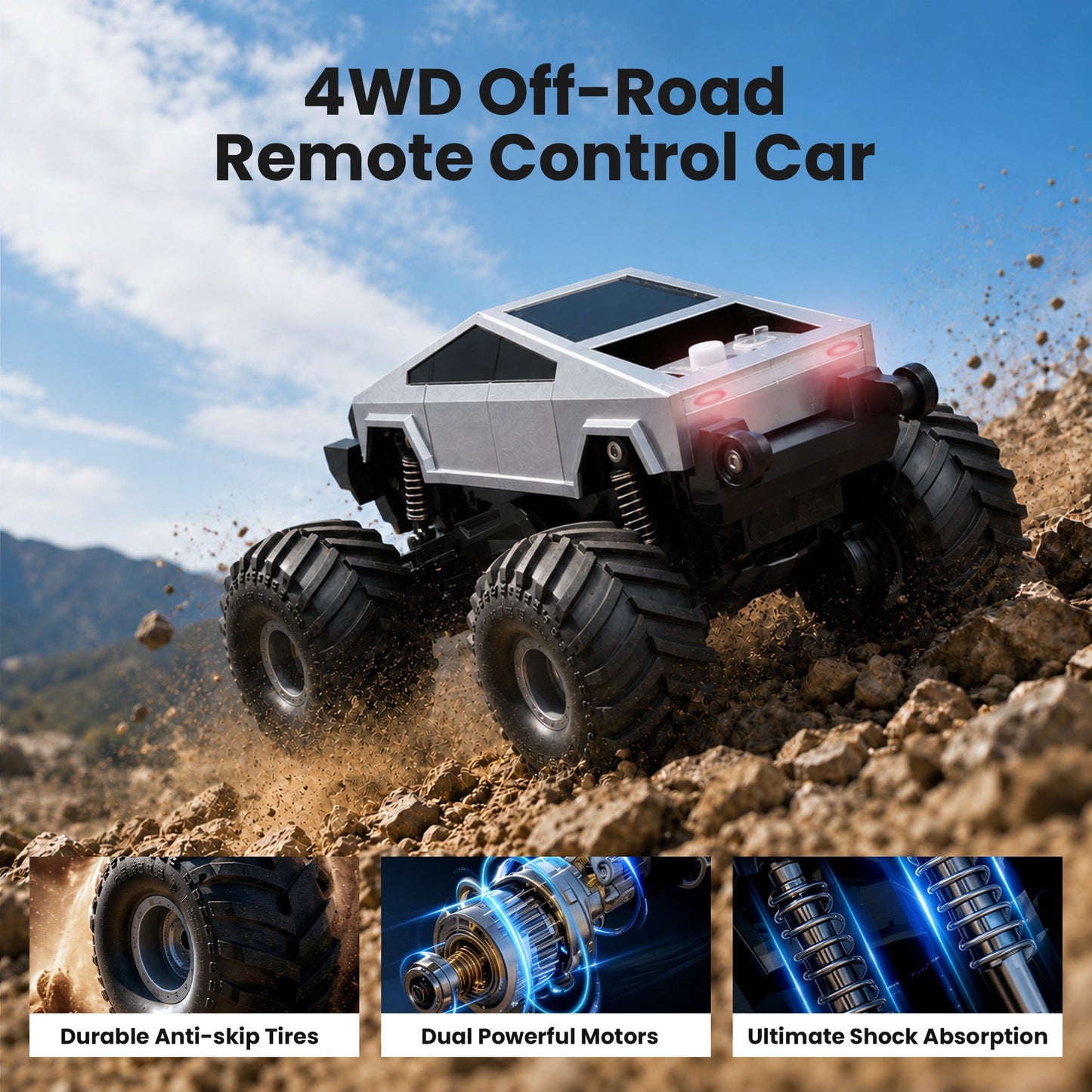 SaveJoy Cyber Remote Control Car with Charging Station, 1:20 4WD Amphibious RC Monster Truck, Waterproof Toy Gift for Boys 6-12