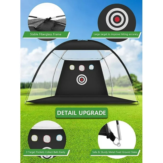 ORFELD Golf Practice Net for Garden, 10x7ft Golf Hitting Aid Net with Golf Mat, Tees and Balls for Backyard Driving