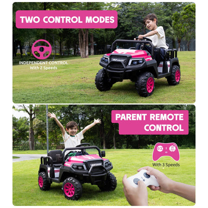 SaveJoy 24V 4 Seater Powered Ride on Car with Parent Remote Control, Electric Car Ride on Toys, Ages 3-8 Gifts