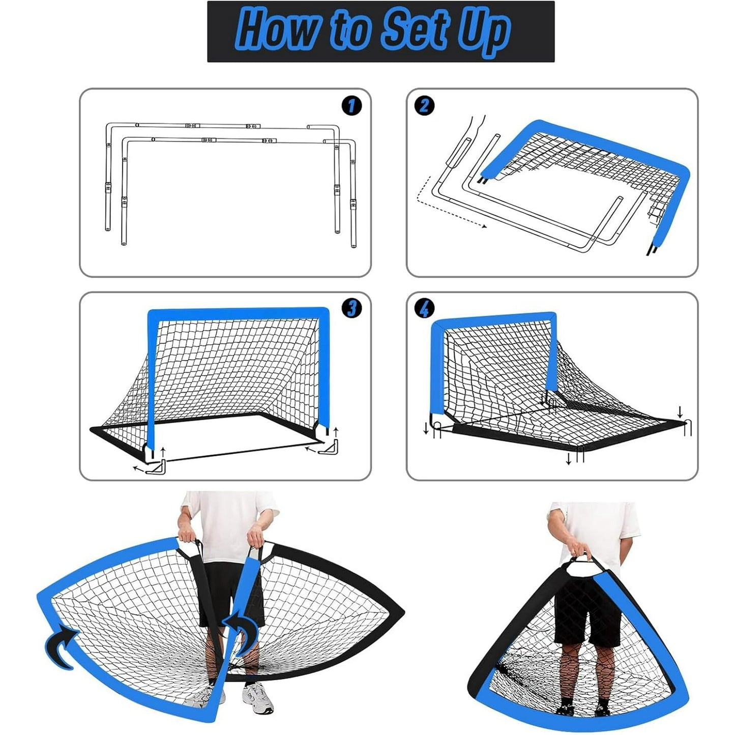 SaveJoy Soccer Goal for Kids, 2 pack 4'x3' Soccer Nets for Backyard, Portable Soccer Goal Training Equipment for Indoor or Outdoor Sports Games