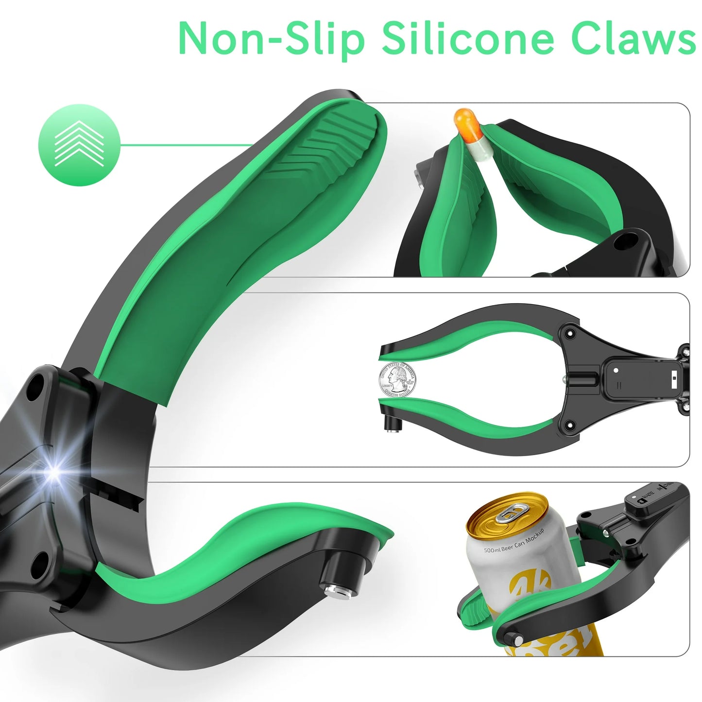 ORFELD Grabber Tool 32" Steel Magnetic Claw with LED Light, Lightweight Foldable Reacher Grabber Pickup Tool, Gripper Grabbers for Elderly Grab it Reaching Tool Trash Picker Grabber, Green