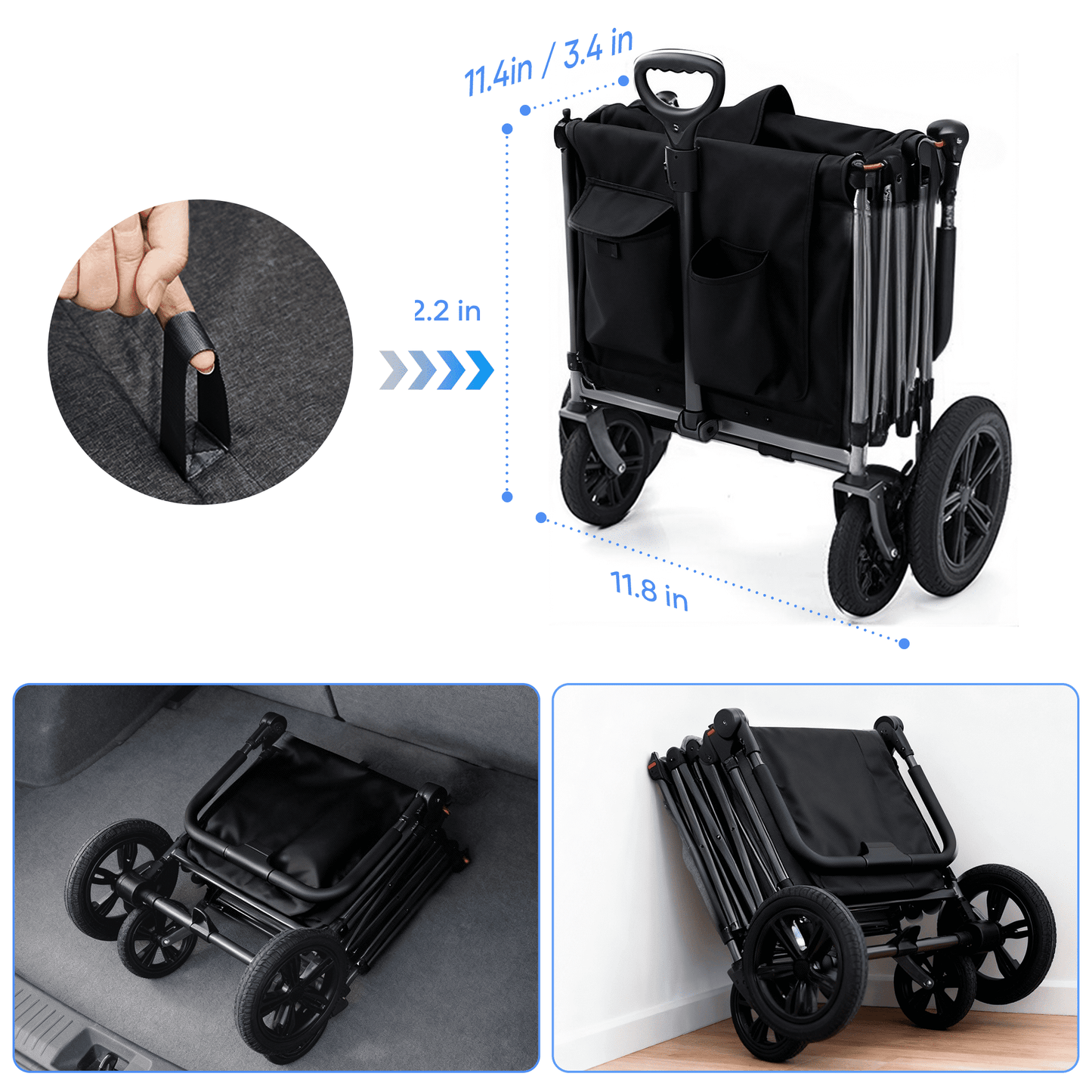 SaveJoy Wagon Stroller, Collapsible Stroller Wagon for 4 Passenger with Adjustable Canopy & 5-Point Harness, Black