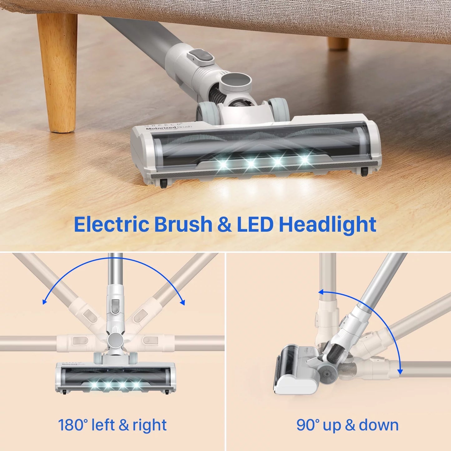 ORFELD Cordless Vacuum Cleaner, 20000Pa Stick Vacuum 2 in 1, Up to 50 Mins Runtime, with Dual Digital Motor for Deep Clean Whole House