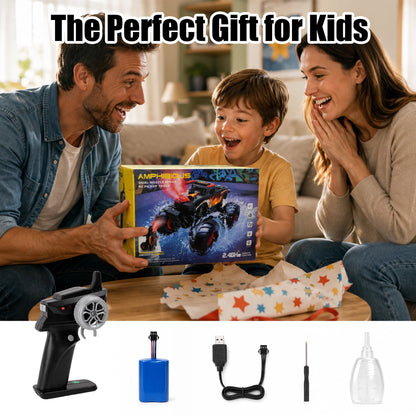 SaveJoy Remote Control Car, 1:20 4WD Amphibious RC Monster Truck with Dual Spray, Waterproof Stunt Vehicle Gift for Boys 6-12