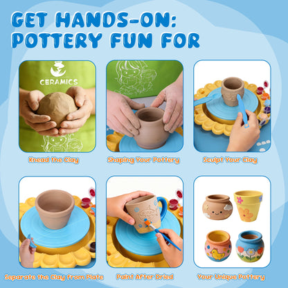 SaveJoy Pottery Wheel for Kids,Complete Pottery Painting Craft Kit,Arts and Crafts for Kids with Foot Pedal & Sculpting Tools Ages 8-12