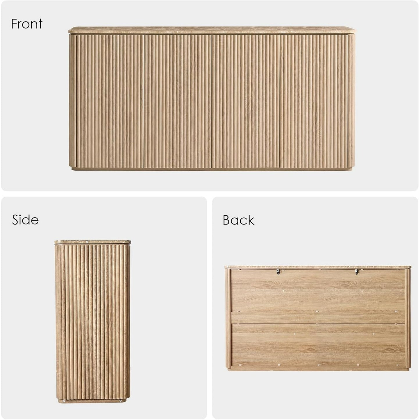 Sideboard Buffet Cabinet with Storage, Hvoonc 4 Doors 65'' Fluted Credenza Kitchen Cabinet Storage with Adjustable Shelves for Living Room, Entryway, Kitchen, Natural Oak