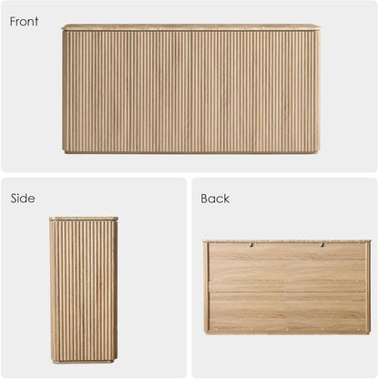 Sideboard Buffet Cabinet with Storage, Hvoonc 4 Doors 65'' Fluted Credenza Kitchen Cabinet Storage with Adjustable Shelves for Living Room, Entryway, Kitchen, Natural Oak