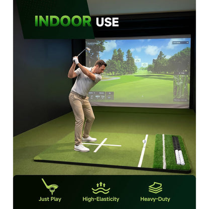 ORFELD 5.2x4ft Golf Hitting Mat with 10 Hitting Holes, Dual Turf Golf Putting Mat with Ball Tray, Alignment Aid Practice Mat Putting Green for Indoor & Outdoor
