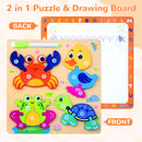 Savejoy Wooden Animal Jigsaw Puzzle Set - 3D Smooth Surface, Rich Colors,with Drawing Board for Kids' Age 3＋ Early Learning & Fun,2Pcs