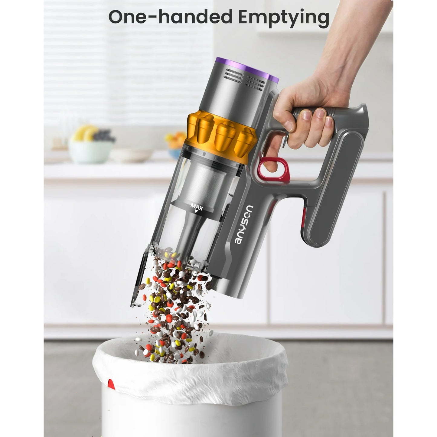 ANYSON Cordless Vacuum Cleaner, 50Kpa Stick Vacuum, 70min Runtime Floor Pet Carpet Vacuum, Purple