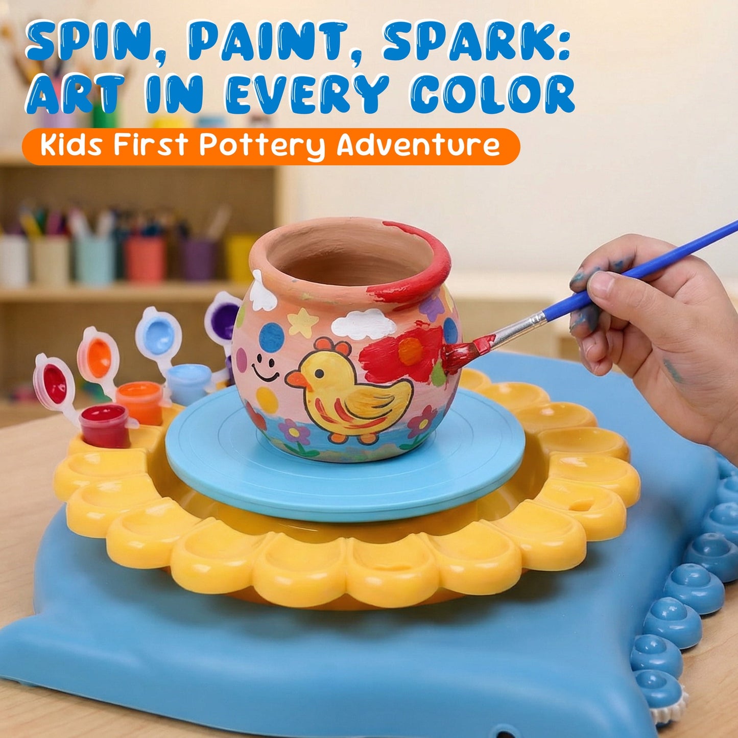 SaveJoy Pottery Wheel for Kids,Complete Pottery Painting Craft Kit,Arts and Crafts for Kids with Foot Pedal & Sculpting Tools Ages 8-12