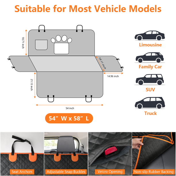 Waterproof Dog Car Hammock Nonslip Backseat Dog Cover with Mesh Window 600D Scratchproof Pet Seat Protector for Cars, Trucks and SUVs